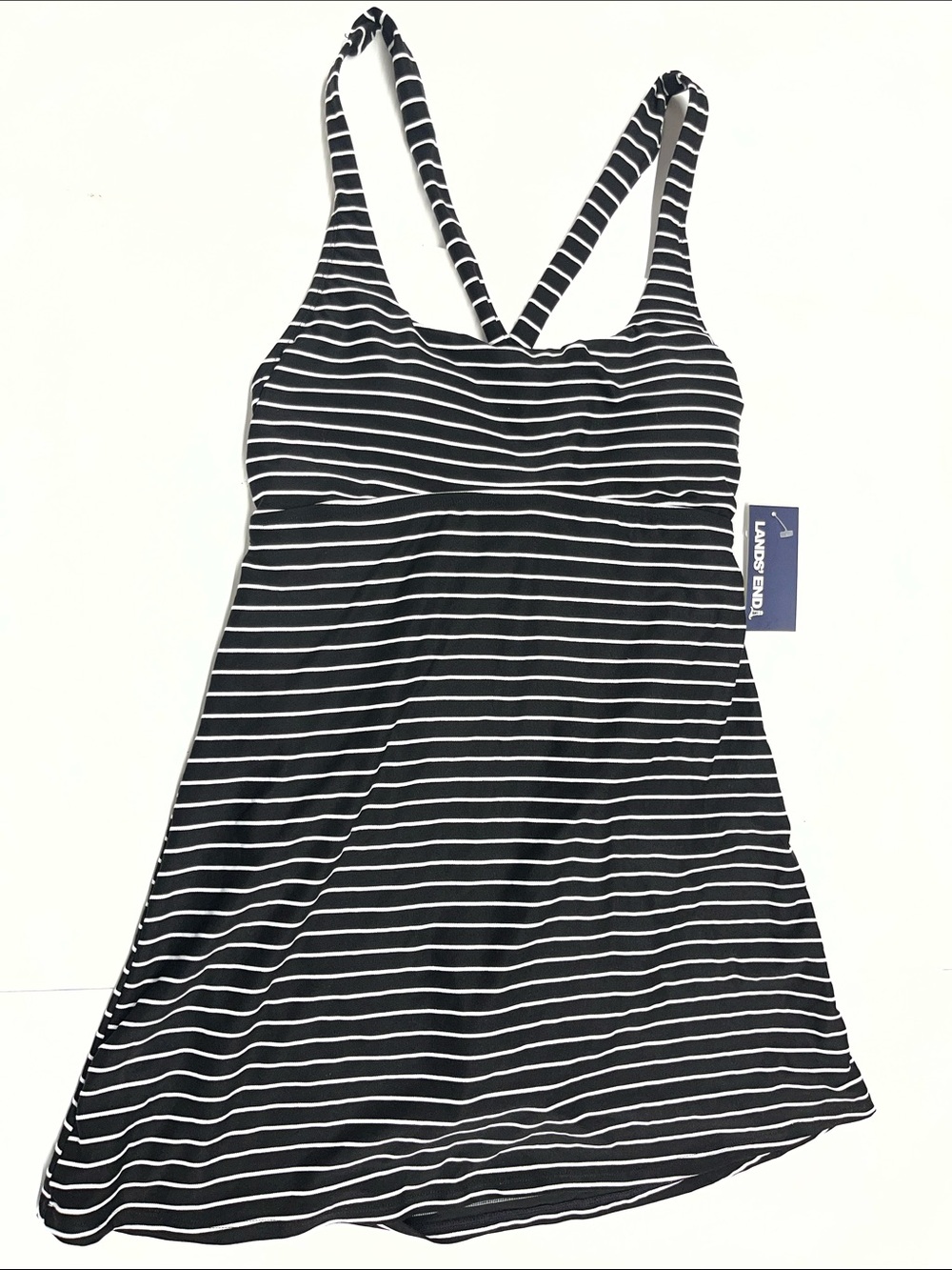 NEW Lands' End Black & White Striped One-Piece Swimdress Size Small